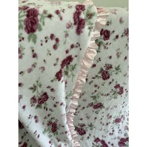 Simply Shabby Chic Target KING Floral Satin Trim 2 Ply Plush Blanket
